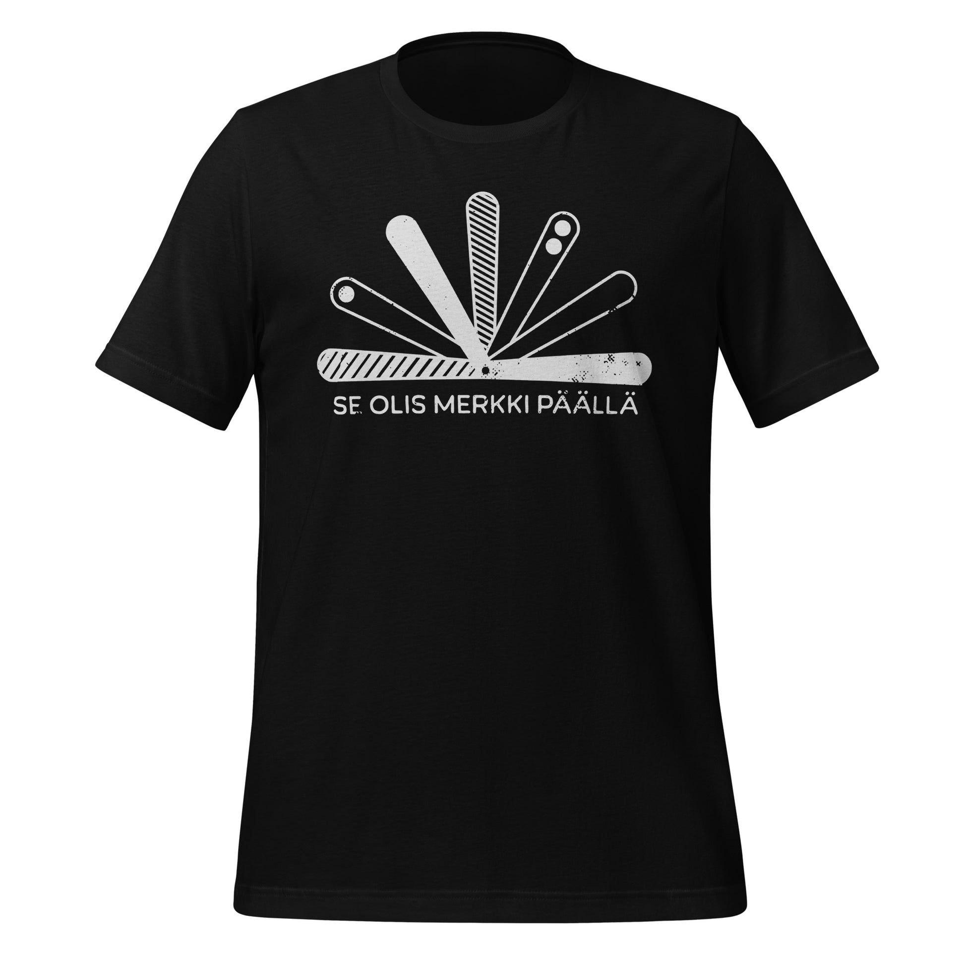 T-paita, jossa tyylitelty pesisviuhka ja teksti “Se olis merkki päällä”. Hauska viittaus pesäpallon merkkipeliin.
