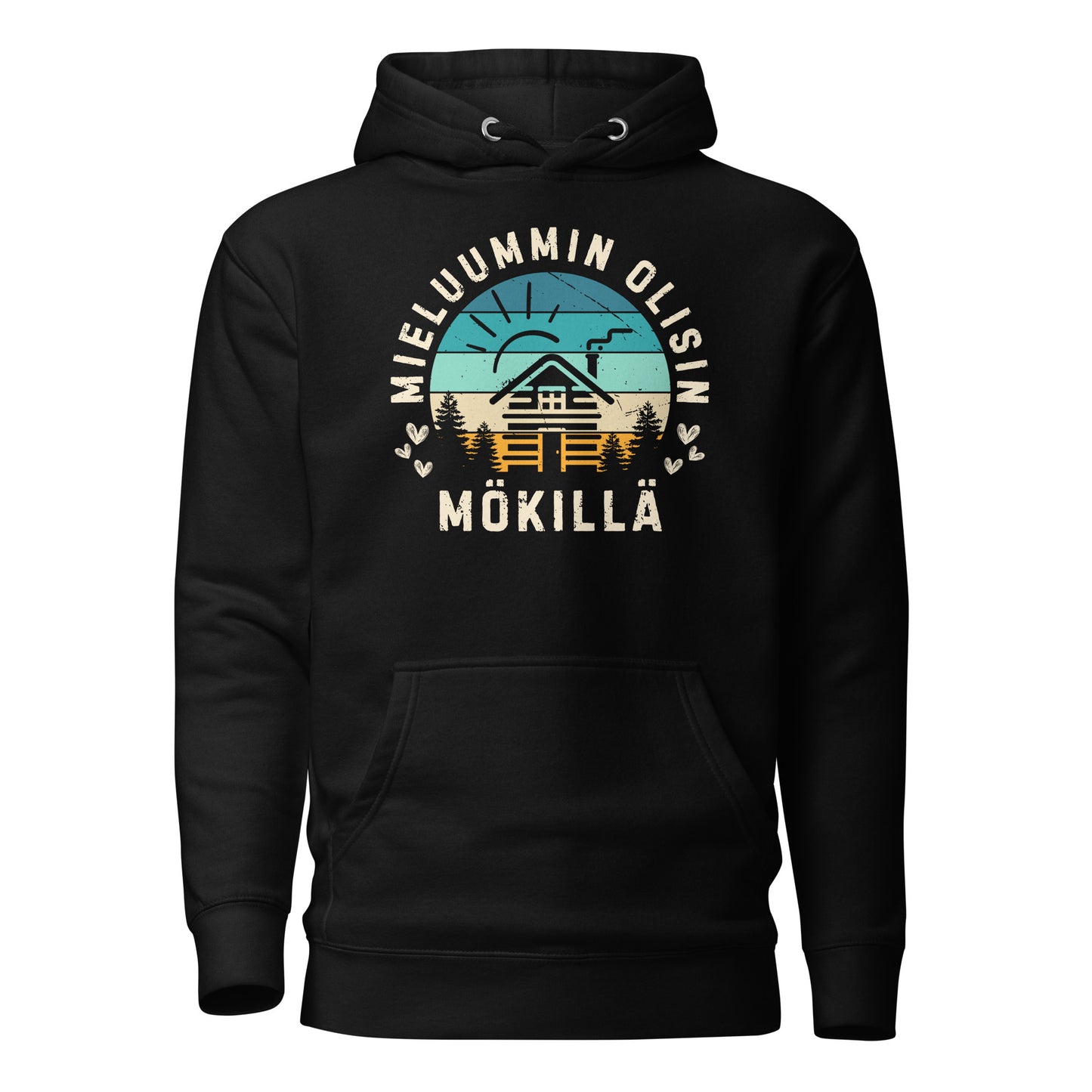 mieluummin olisin mökillä retro auringonlasku, trendikäs printti hupparissa.