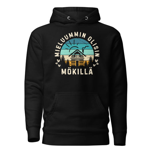 mieluummin olisin mökillä retro auringonlasku, trendikäs printti hupparissa.