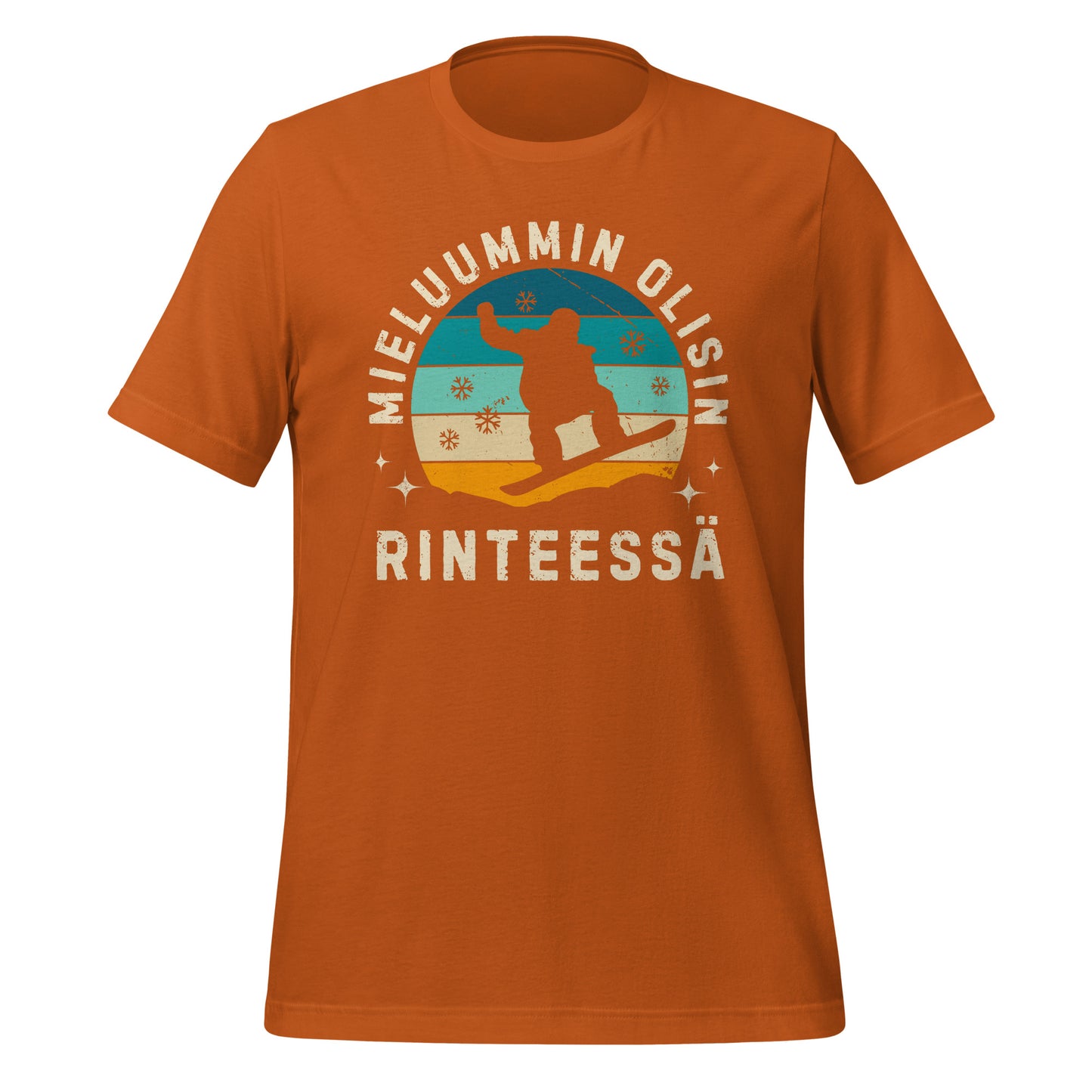 Mieluummin olisin rinteessä paita - Lumilautailijan oranssi t-paita.