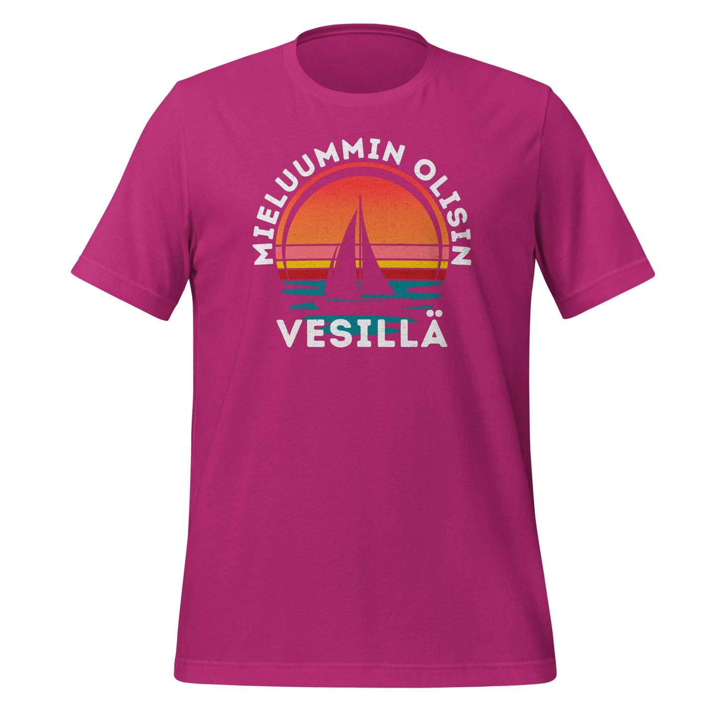 Vadelmanpunainen mieluummin olisin vesillä - veneilijän t-paita.