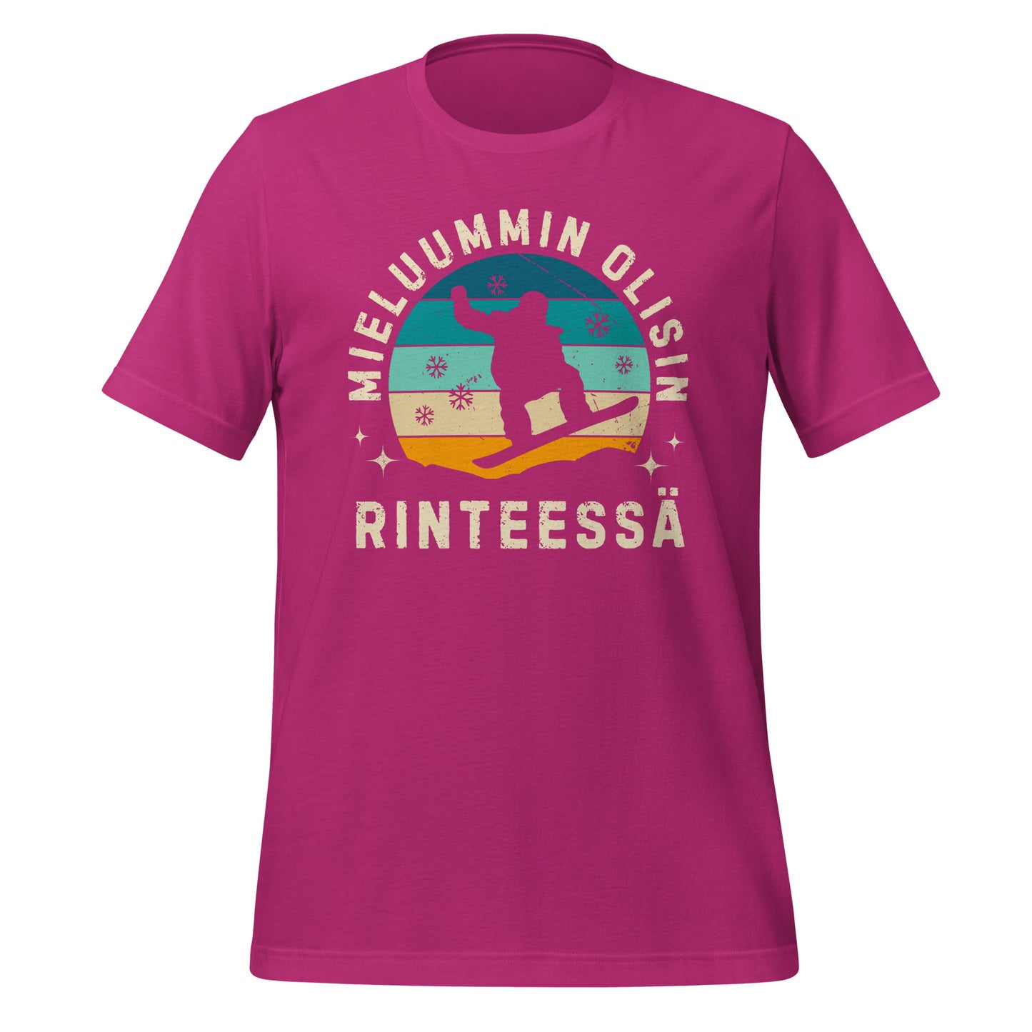 Pinkki mieluummin olisin rinteessä paita - Lumilautailijan t-paita.