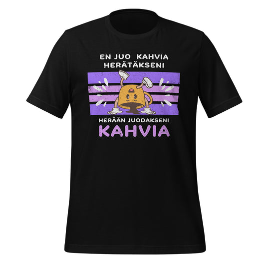 En juo kahvia herätäkseni, herään juodakseni kahvia - Kuppi nurin | hauska T-paita rentoon menoon.