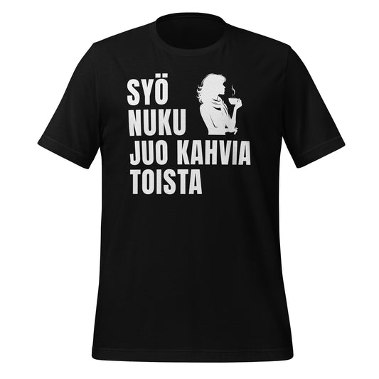 Syö Nuku Juo Kahvia Toista T-paita – humoristinen kahvin kuluttajan design, sopii intohimoisille kahvin ystäville