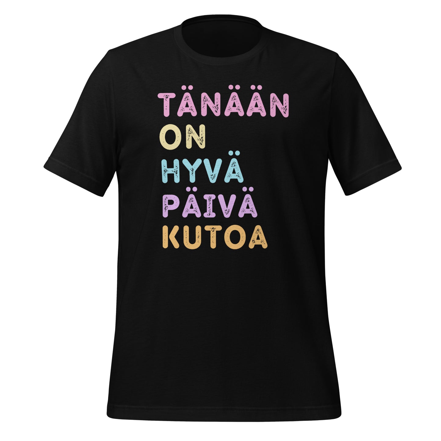 Tänään on hyvä päivä kutoa – värikäs ja hauska musta t-paita kutojille. Täydellinen lisä käsityöharrastajan vaatekaappiin!
