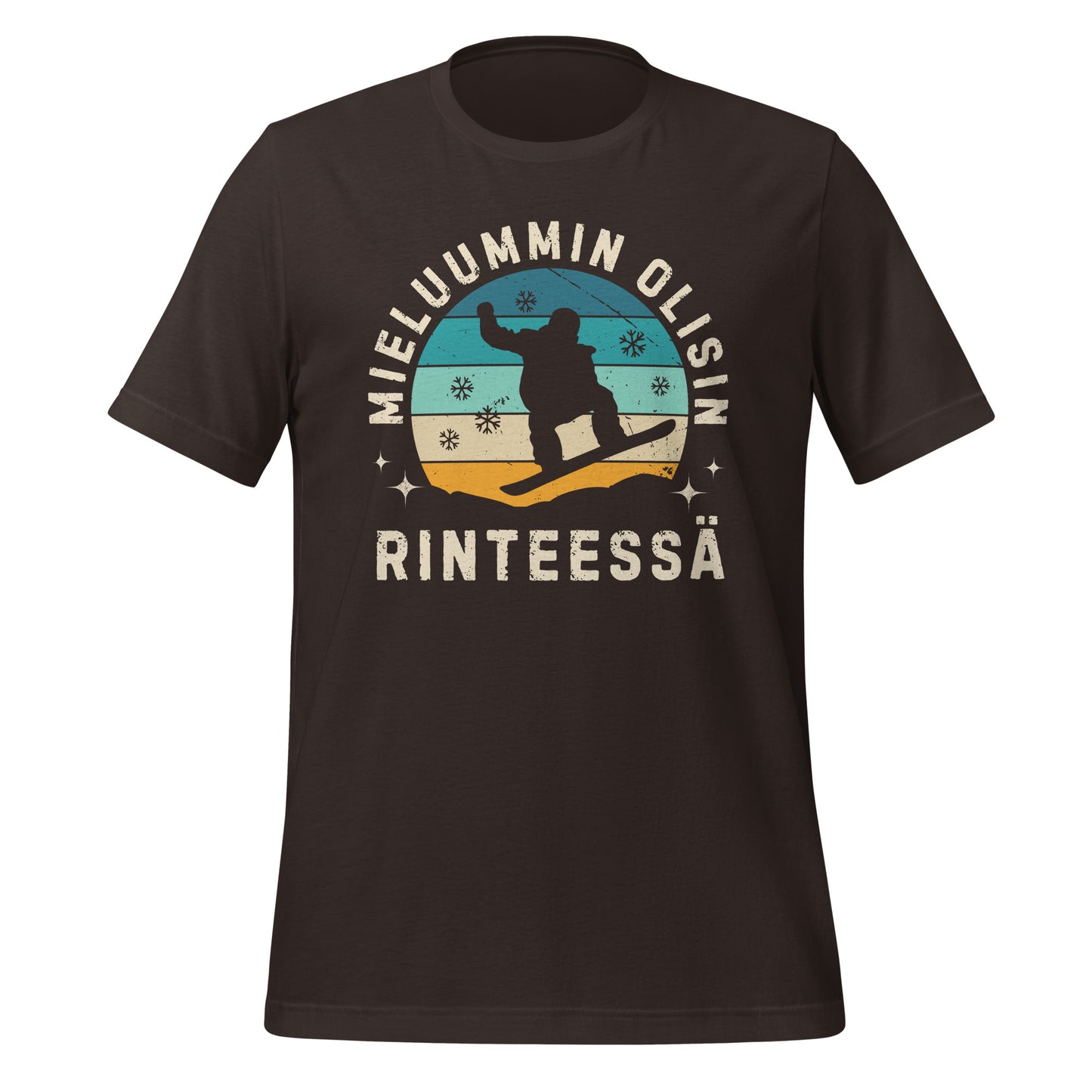 Ruskea mieluummin olisin rinteessä paita - Lumilautailijan t-paita.