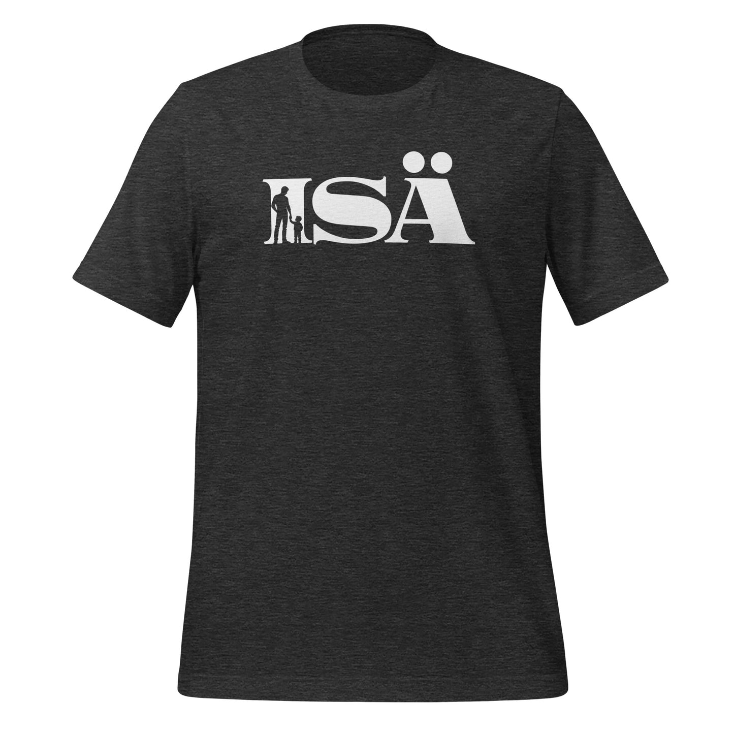 ISÄ - Minimalistinen isä ja lapsi silhuetti sanan sisällä | Unisex t-paita