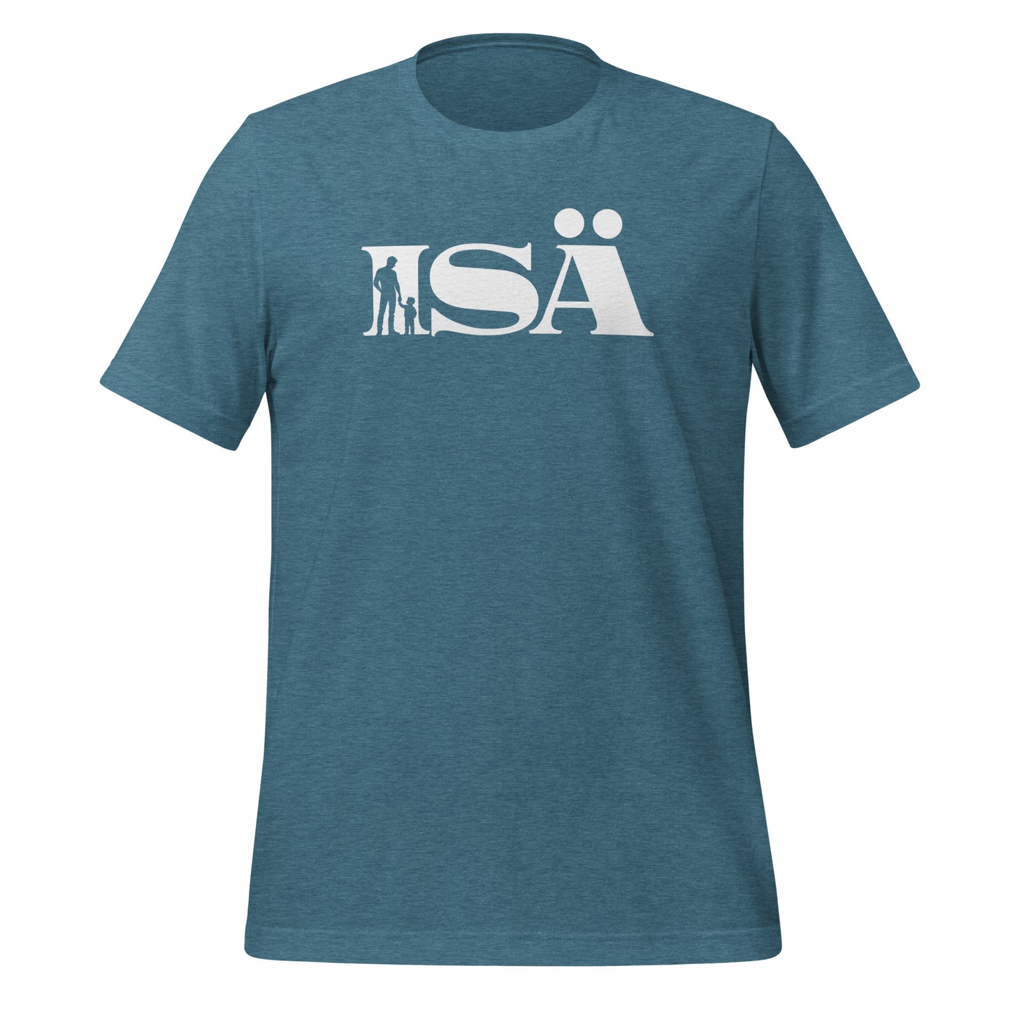 ISÄ - Minimalistinen isä ja lapsi silhuetti sanan sisällä | Unisex t-paita