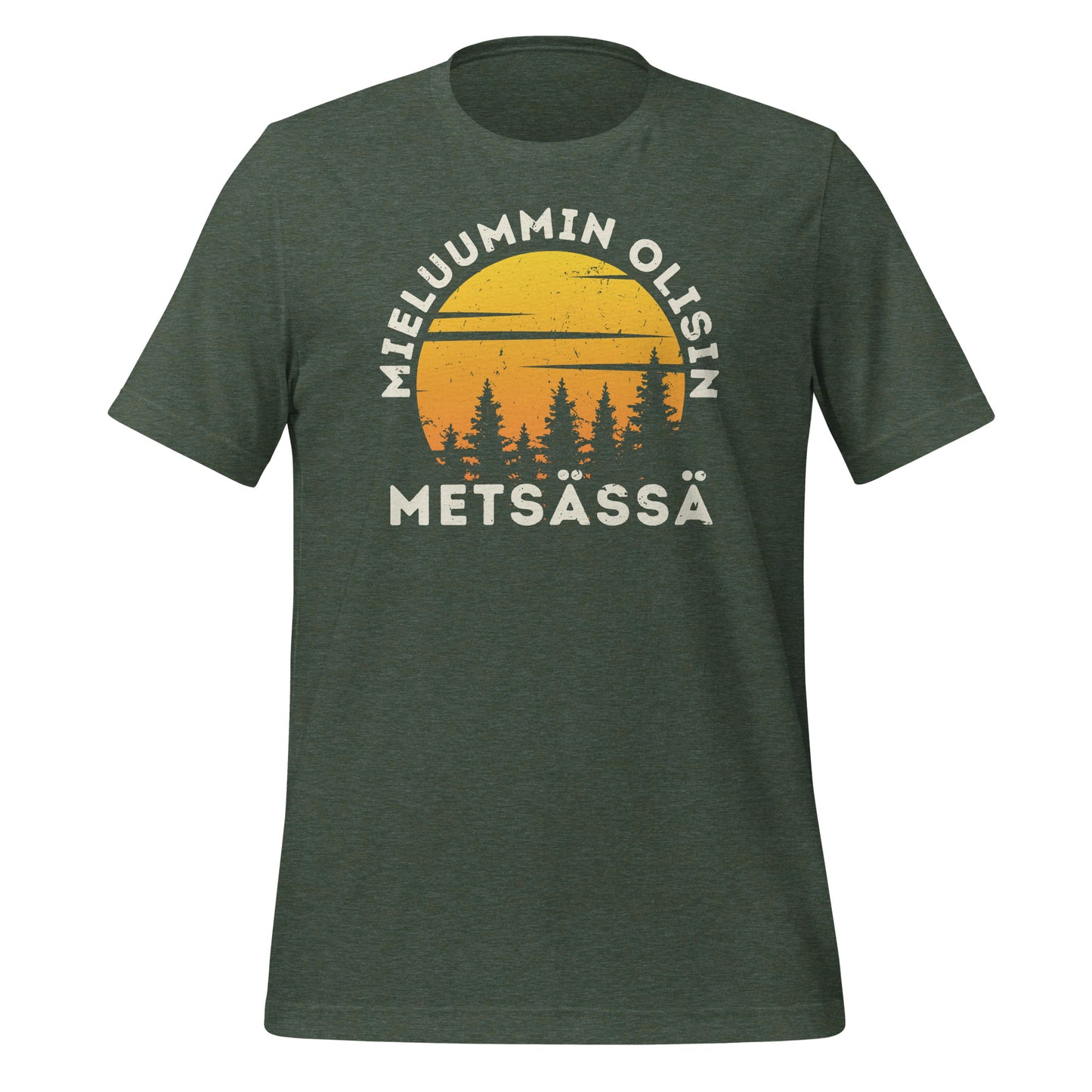 Mieluummin olisin metsässä - metsän vihreä retro t-paita.