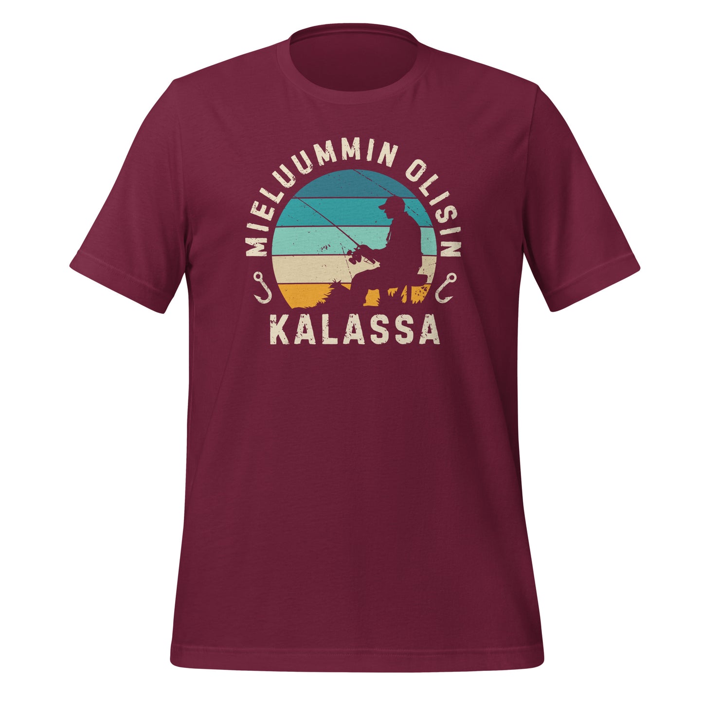 Mieluummin olisin kalassa viininpunainen
t-paita – retrohenkinen lahjaidea kalastajalle.