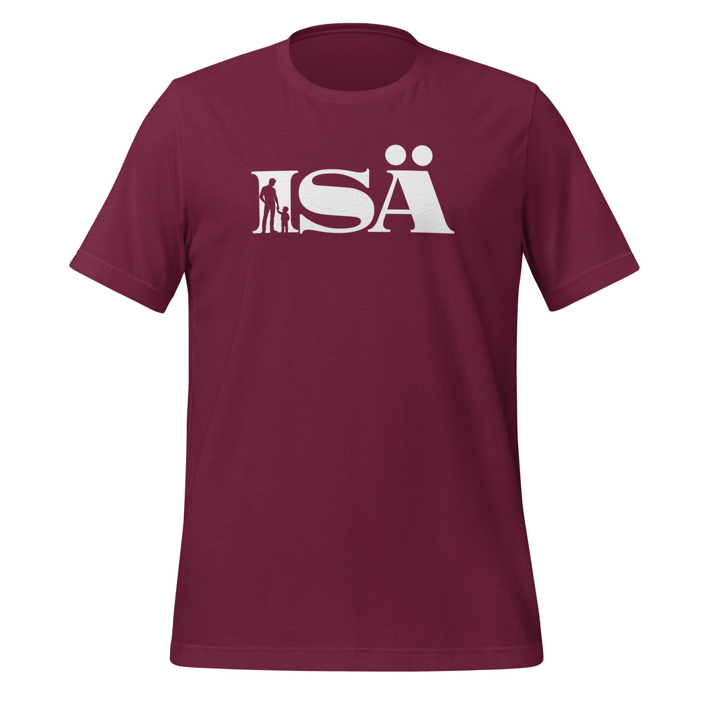 ISÄ - Minimalistinen isä ja lapsi silhuetti sanan sisällä | Unisex t-paita