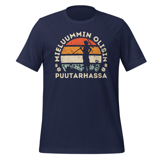 "Mieluummin olisin puutarhassa", retro auringonlasku - puutarhassa aikaa viettävälle. Sininen t-paita