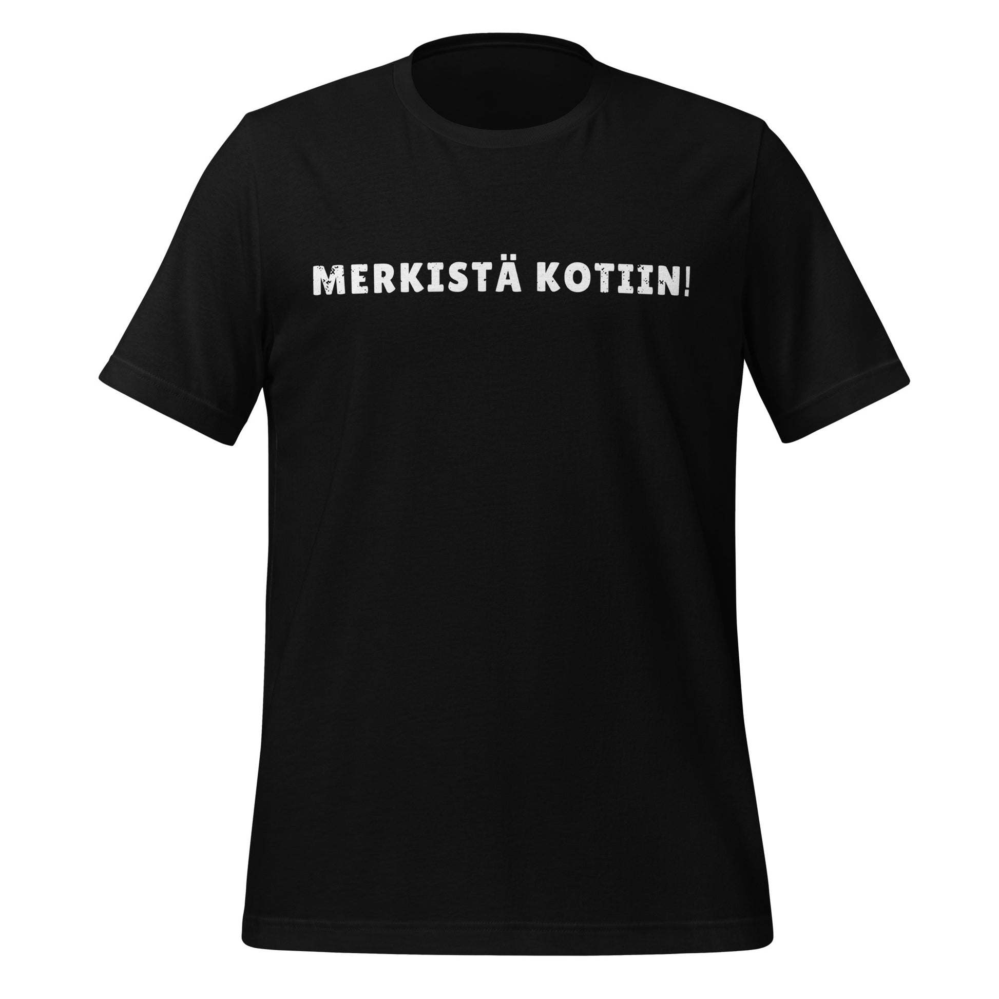 T-paita tekstillä "Merkistä kotiin" – pesäpallosanonta.